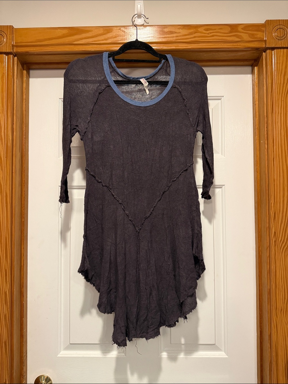 Country Road Charcoal Long-Sleeve Top with Blue Trim